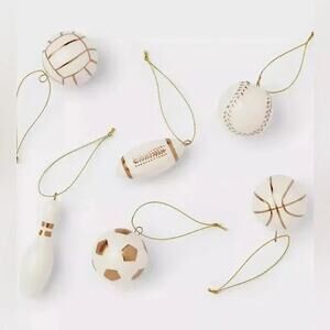 Wondershop NWT 6 Pcs Ceramic Christmas Sports Ball Ornaments Set White